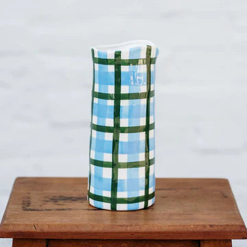 Gingham Vase - M - Cornflower Blue & Emerald Green