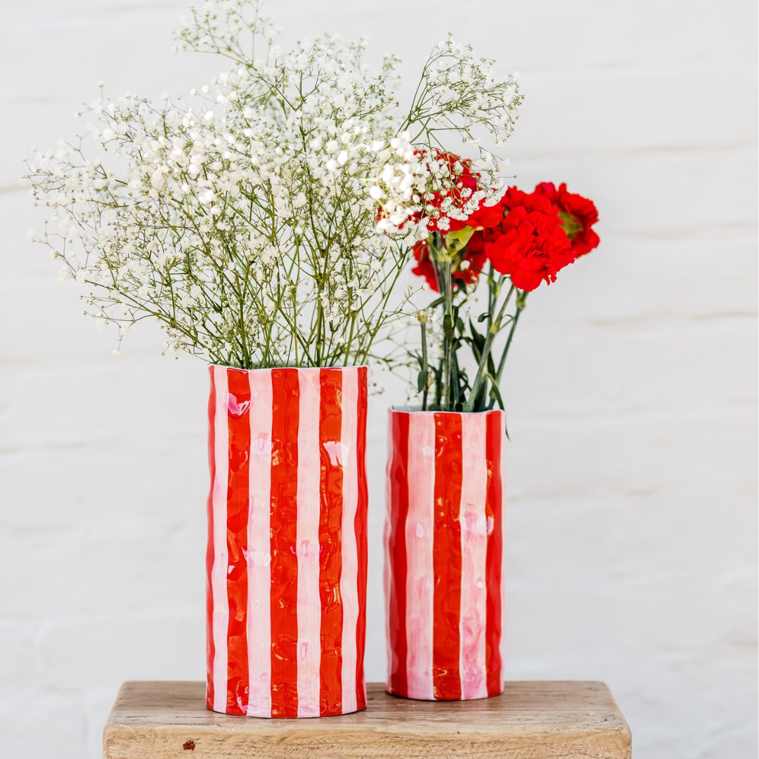 Stripe Vase - L - Red & Pink