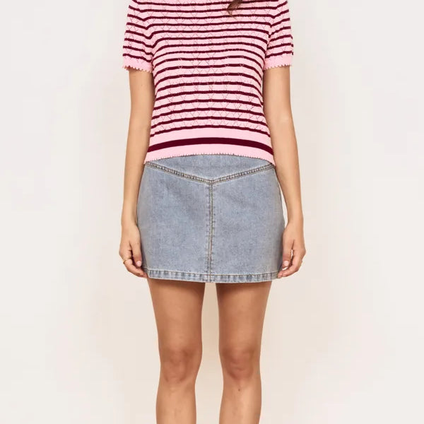 Calla Knit Tee - Rose & Pink Stripe