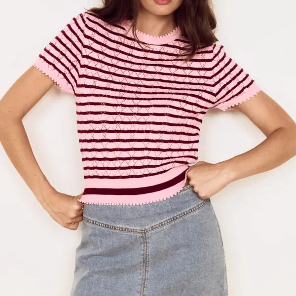 Calla Knit Tee - Rose & Pink Stripe
