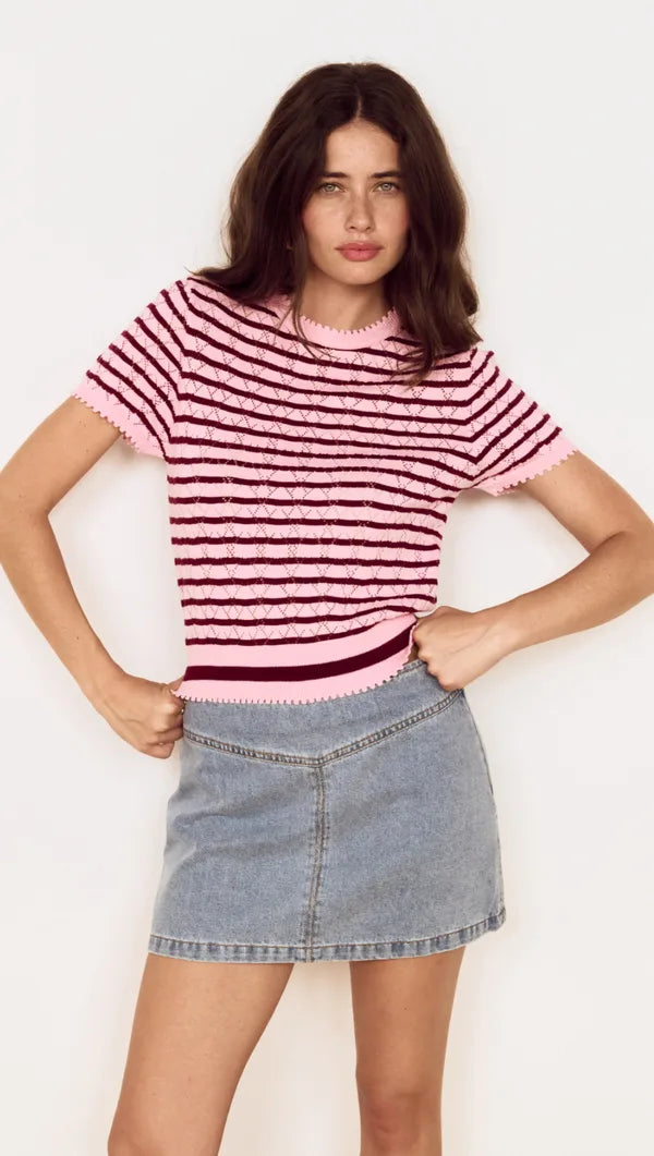 Calla Knit Tee - Rose & Pink Stripe