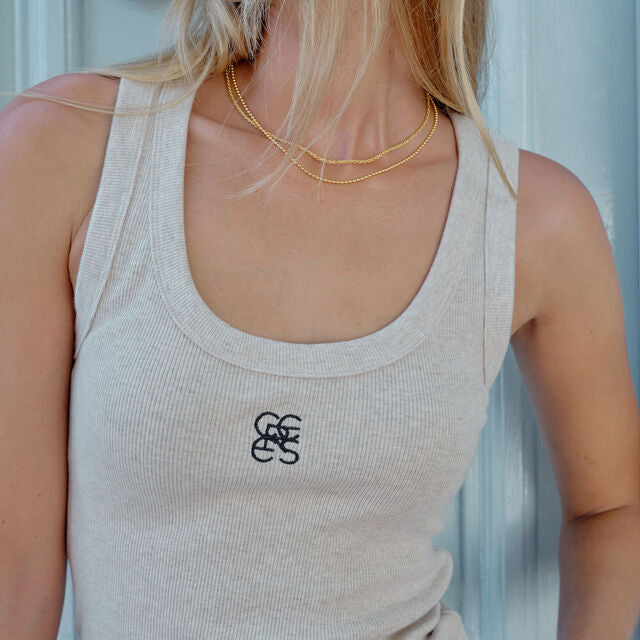 Zoe Contour Rib Scoop Tank - Oatmeal  Monogram Embroidery