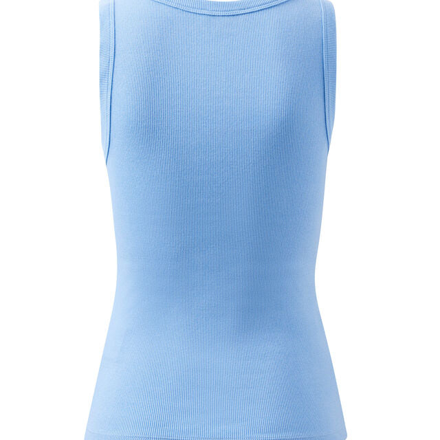 Zoe Contour Rib Scoop Tank - Powder Blue Monogram Embroidery