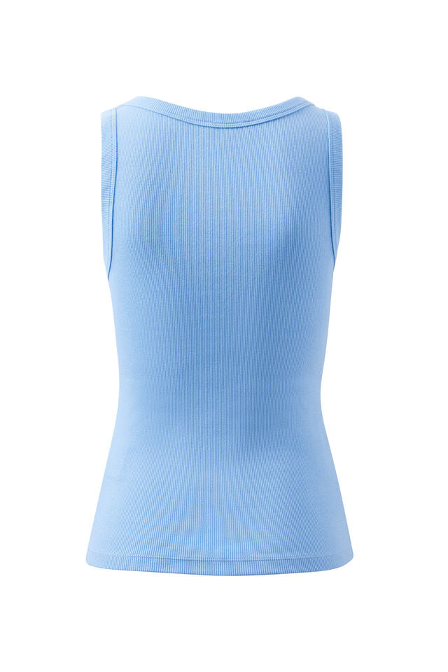 Zoe Contour Rib Scoop Tank - Powder Blue Monogram Embroidery