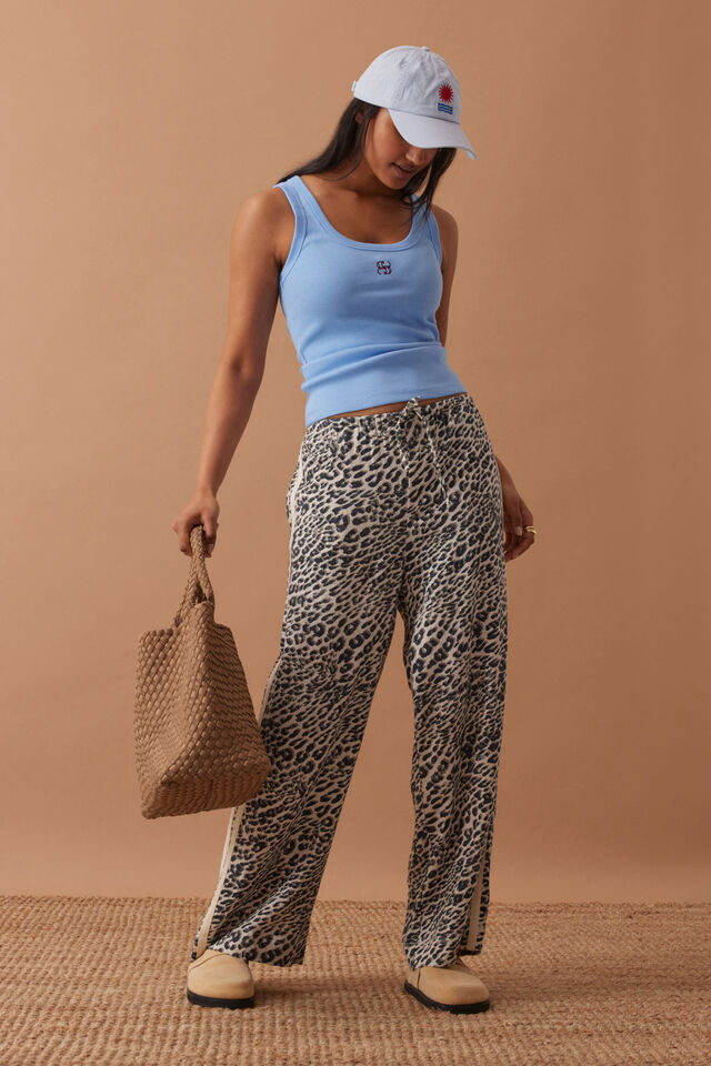 Zoe Contour Rib Scoop Tank - Powder Blue Monogram Embroidery