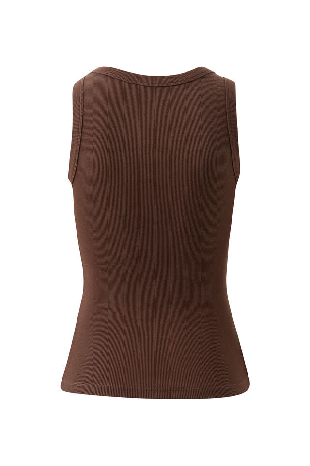 Zoe Contour Rib Scoop Tank - Chocolate Monogram Embroidery