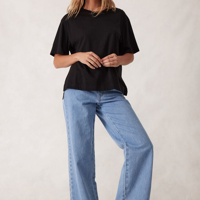 Stevie Slouchy Split Hem Tee - Black
