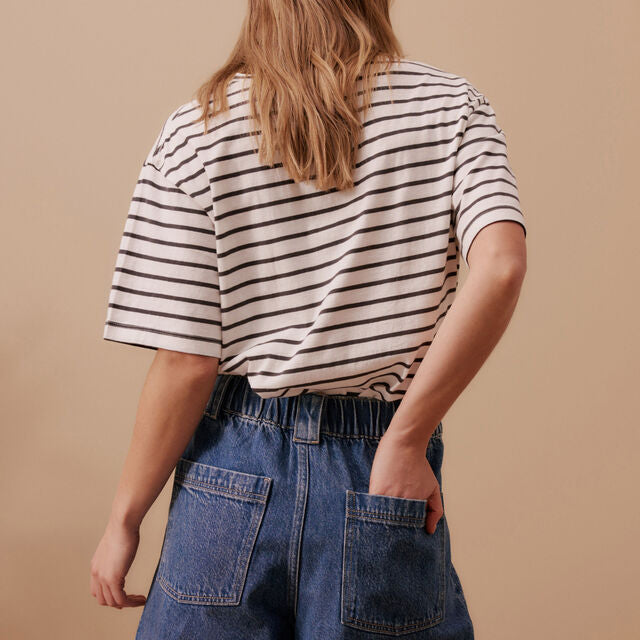 Billie Pleat Front Short - Washed Indigo