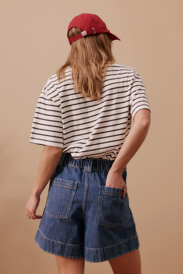 Billie Pleat Front Short - Washed Indigo