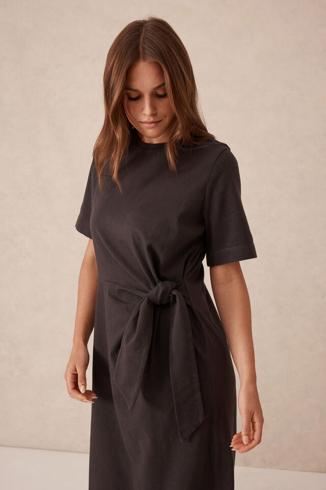 Allora Tie Midi Tee Dress - Phantom