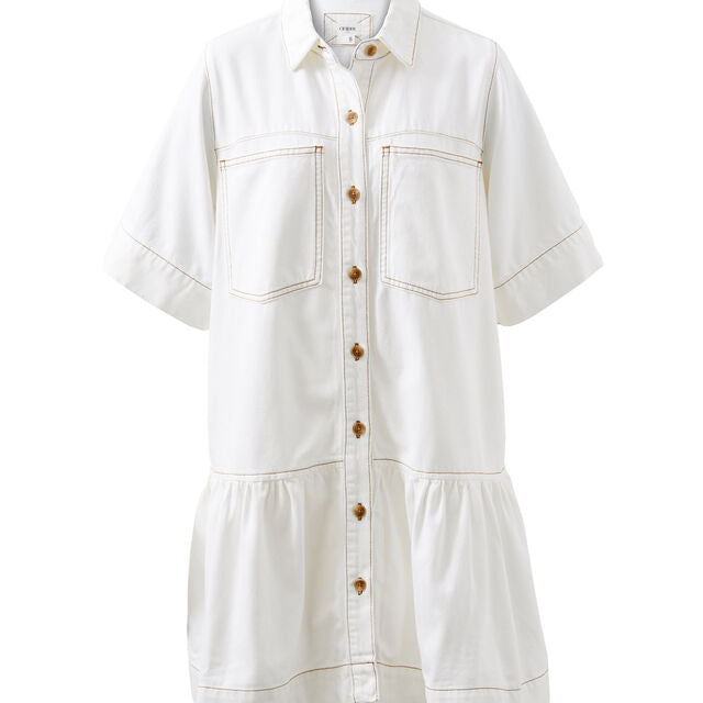 Short Sleeved Tiered Pocket Shirt Dress - Fresh Ecru