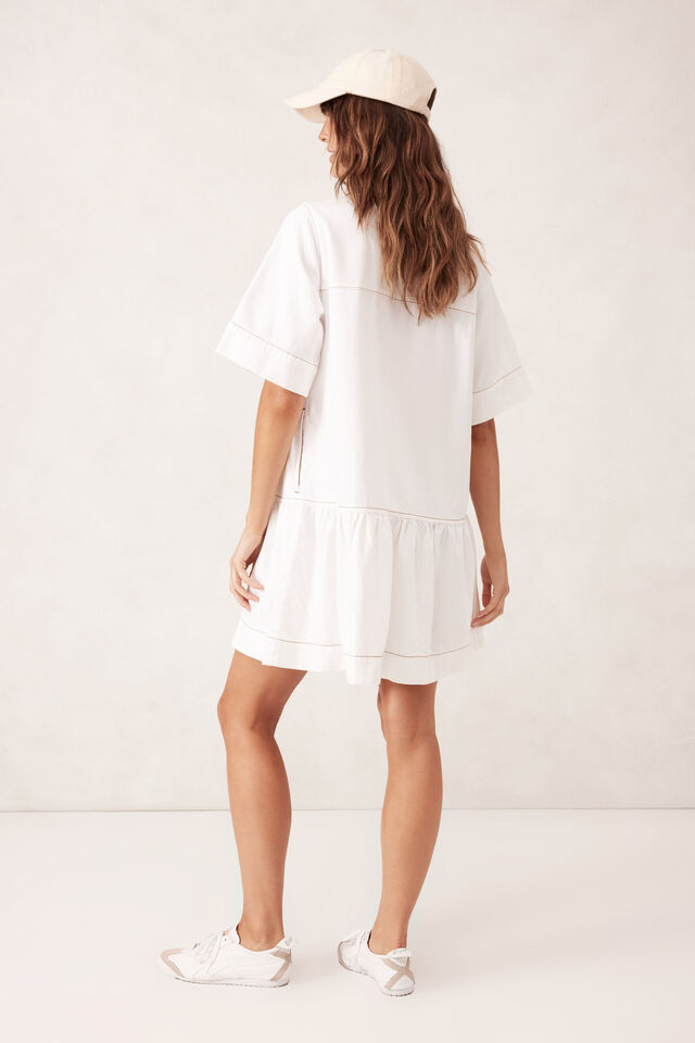 Short Sleeved Tiered Pocket Shirt Dress - Fresh Ecru