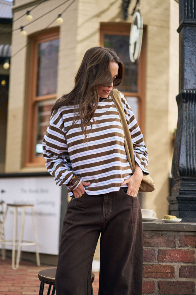 Beau Long Sleeve Slouchy Tee - Cocoa Sky