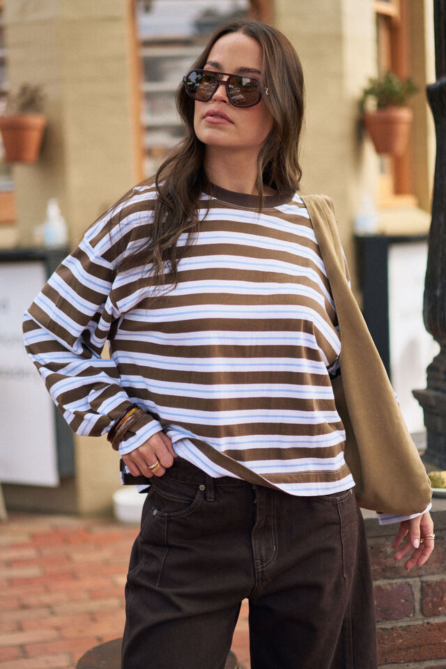 Beau Long Sleeve Slouchy Tee - Cocoa Sky