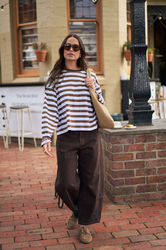 Beau Long Sleeve Slouchy Tee - Cocoa Sky