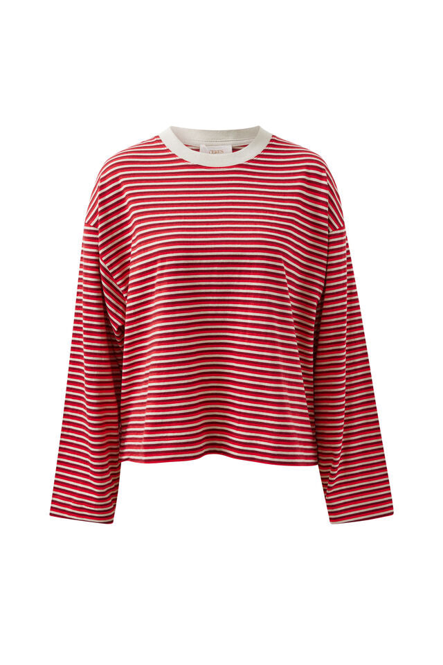 Beau Long Sleeve Slouchy Tee - Mulberry, Red and Stone