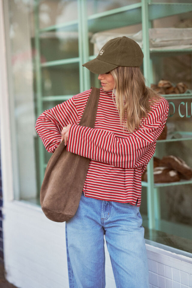 Beau Long Sleeve Slouchy Tee - Mulberry, Red and Stone