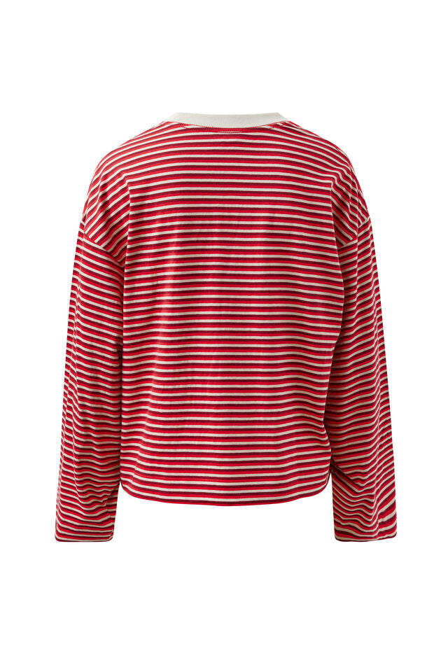 Beau Long Sleeve Slouchy Tee - Mulberry, Red and Stone