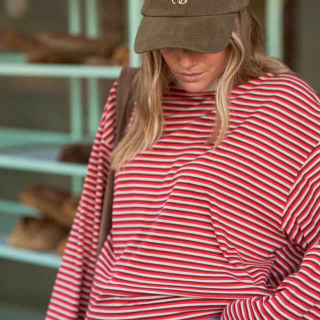 Beau Long Sleeve Slouchy Tee - Mulberry, Red and Stone