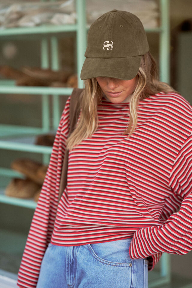 Beau Long Sleeve Slouchy Tee - Mulberry, Red and Stone
