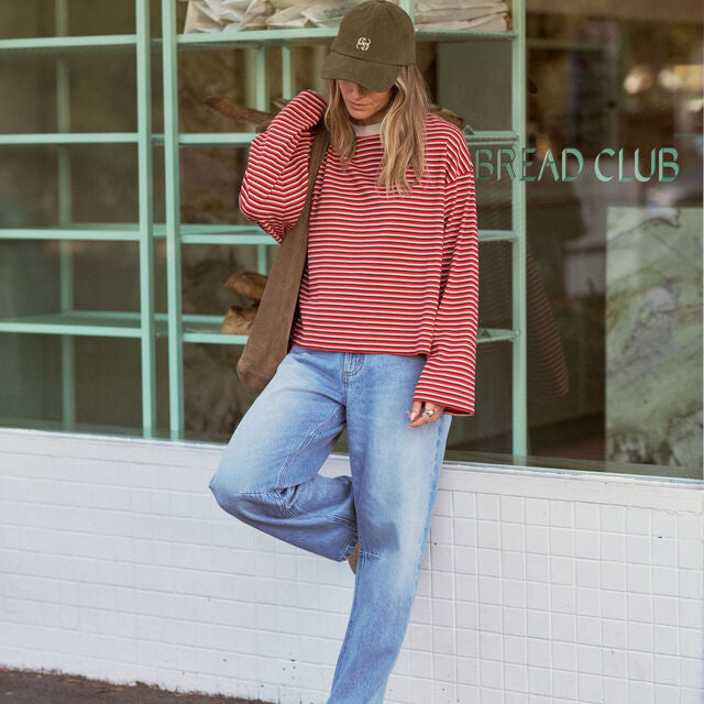 Beau Long Sleeve Slouchy Tee - Mulberry, Red and Stone