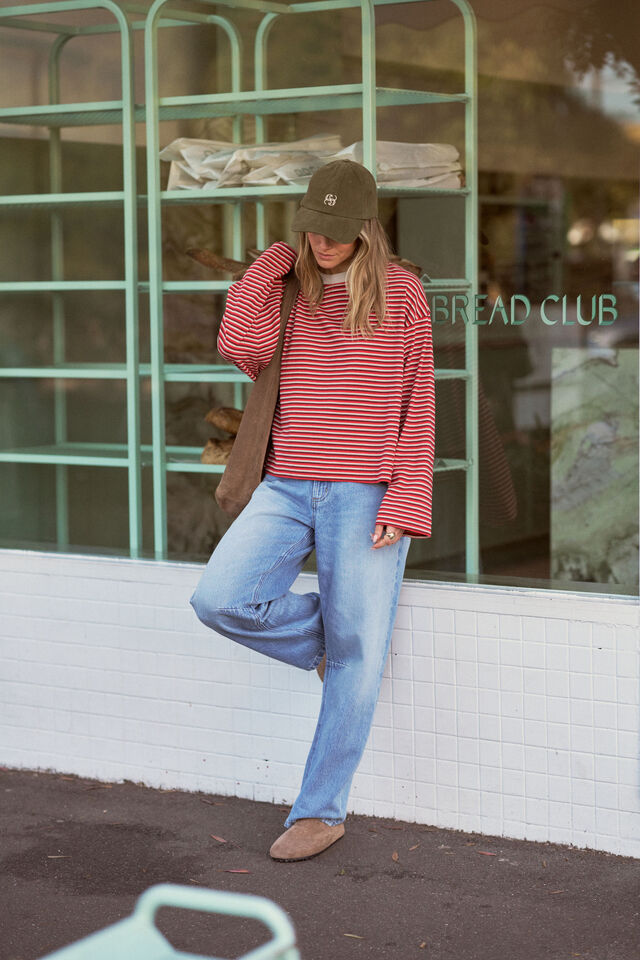 Beau Long Sleeve Slouchy Tee - Mulberry, Red and Stone