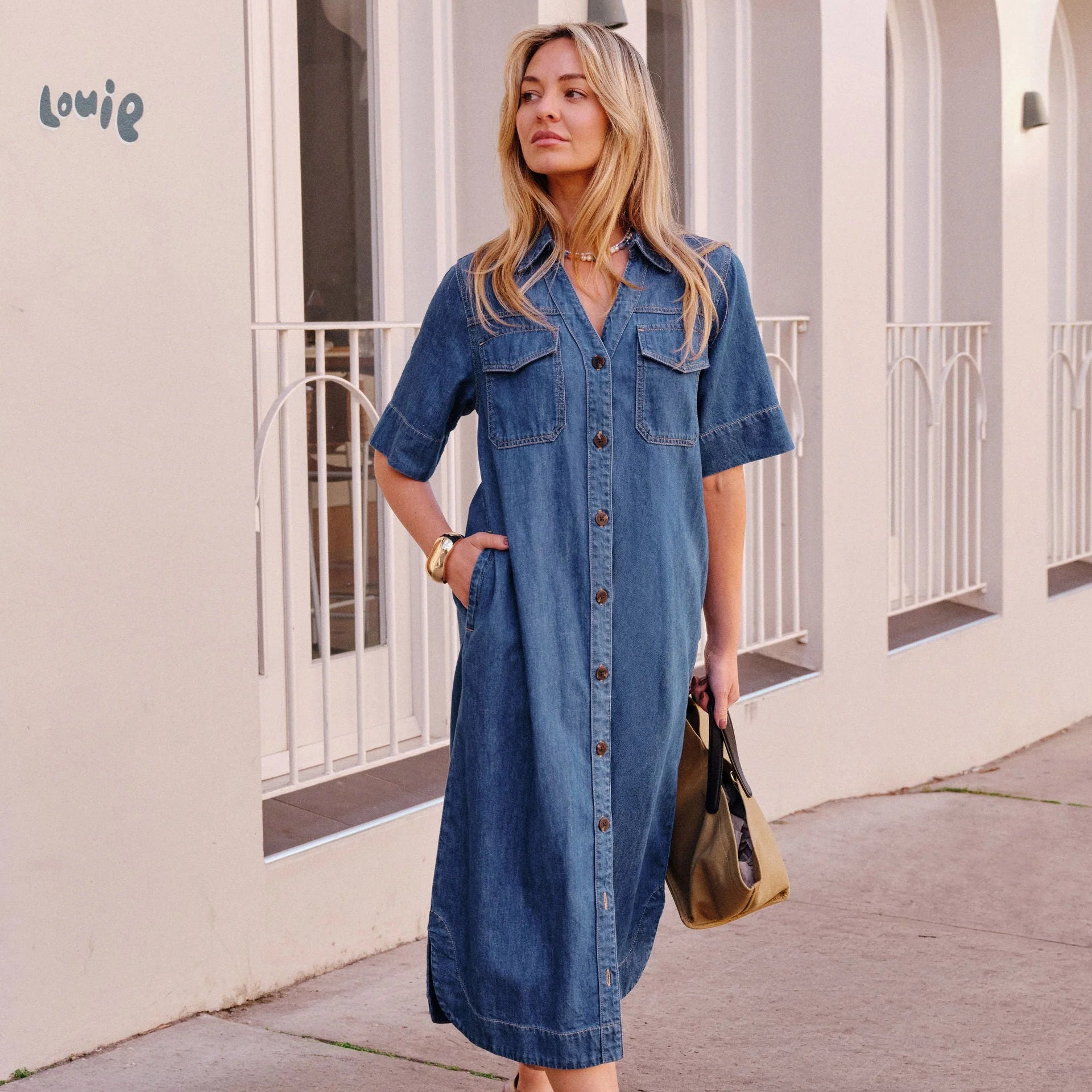 Sloane Short Sleeve Midi Dress - True Indigo