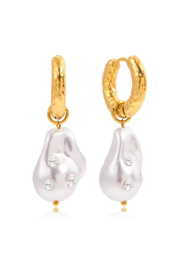 Pearly Diamond Gold Hoops