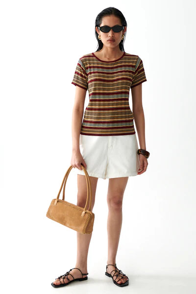 Caen Knit Top - Bordeaux Stripes