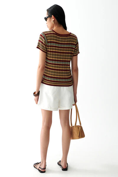 Caen Knit Top - Bordeaux Stripes