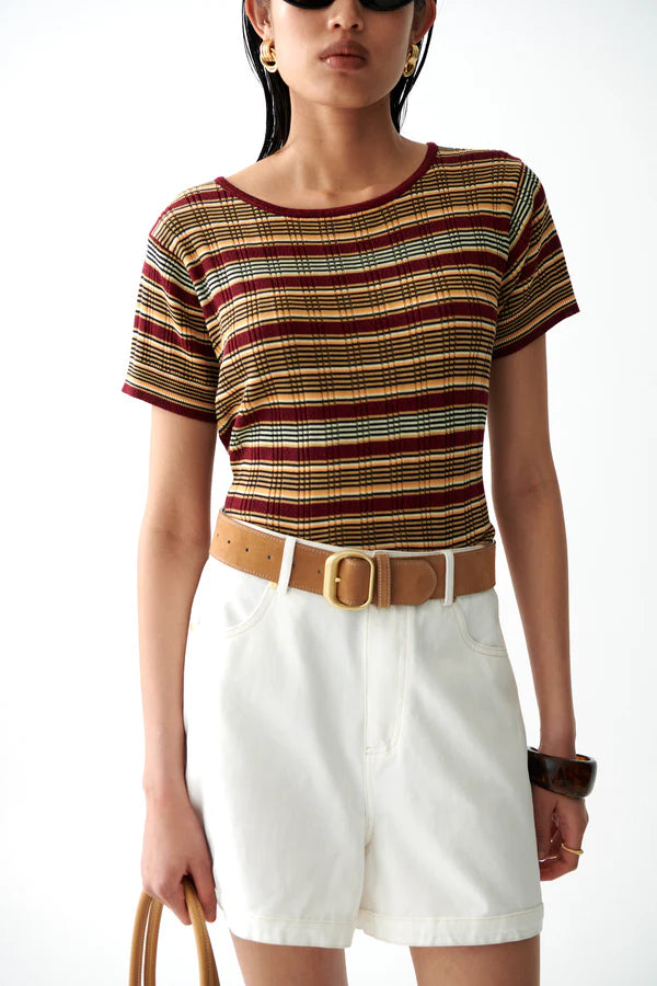 Caen Knit Top - Bordeaux Stripes