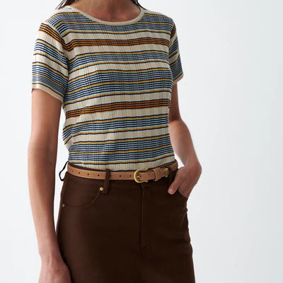 Caen Knit Top - Champagne Stripe