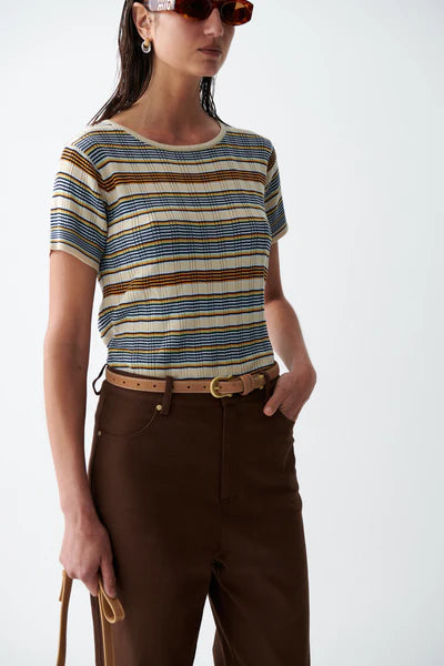 Caen Knit Top - Champagne Stripe