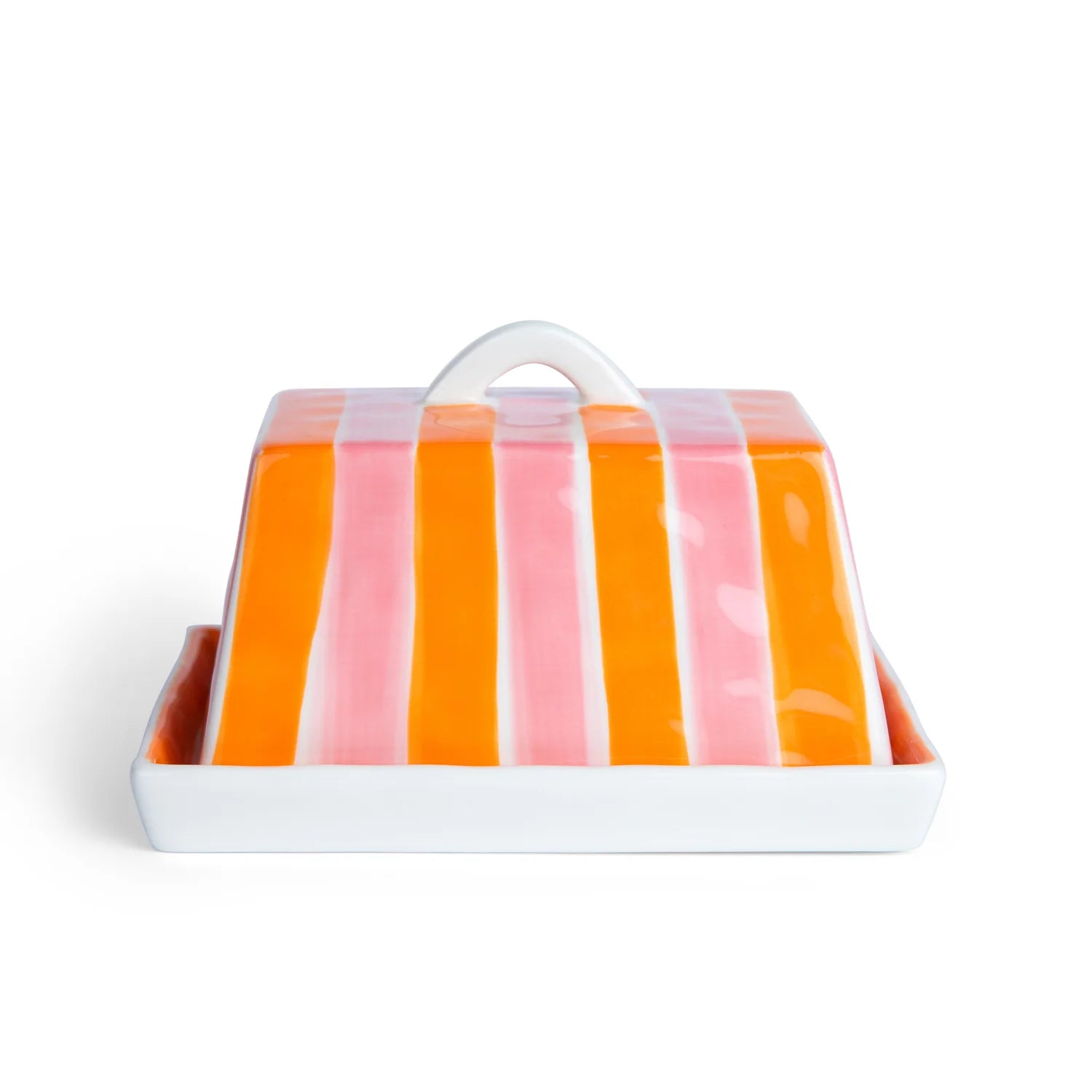 Butter Dish - Large - Orange & Pink Stripe