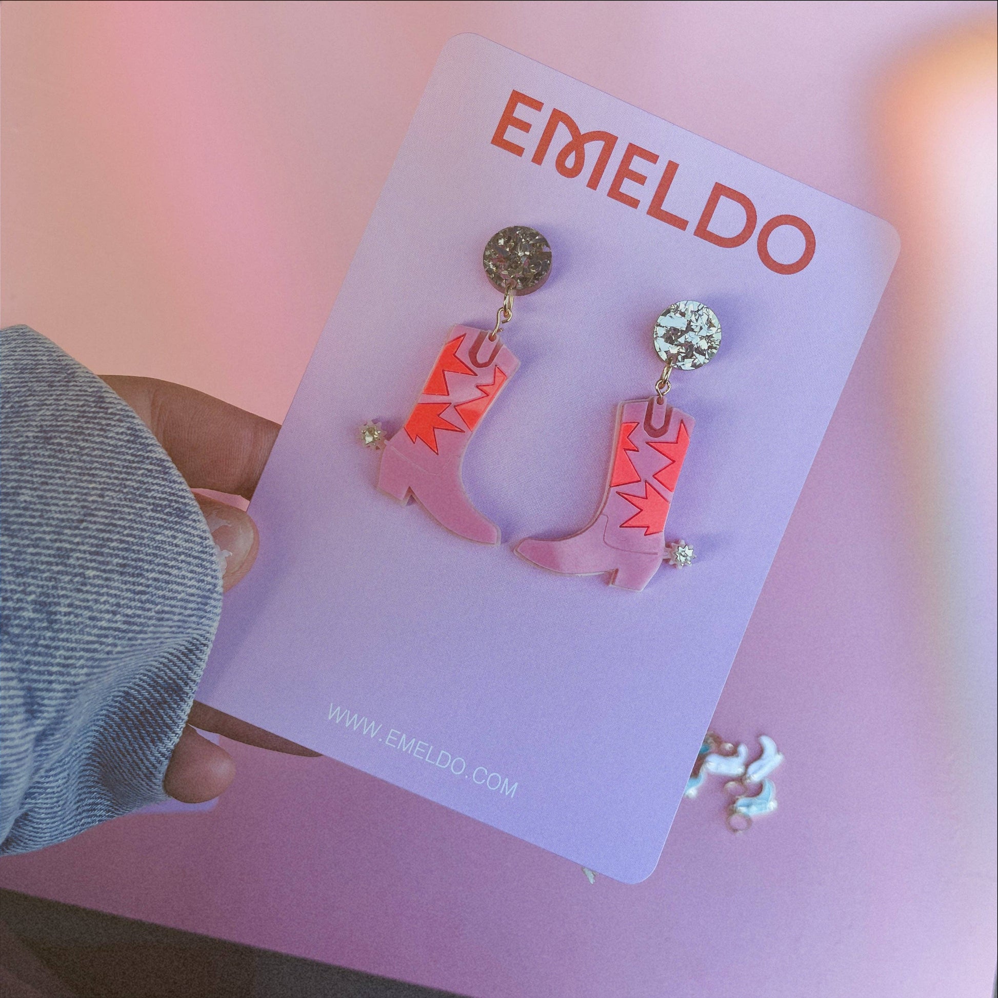 Cowgirl Boot Earrings // pink, neon red and gold