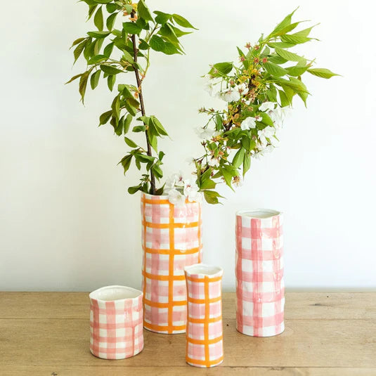 Gingham Vase - S -  Pink & Orange