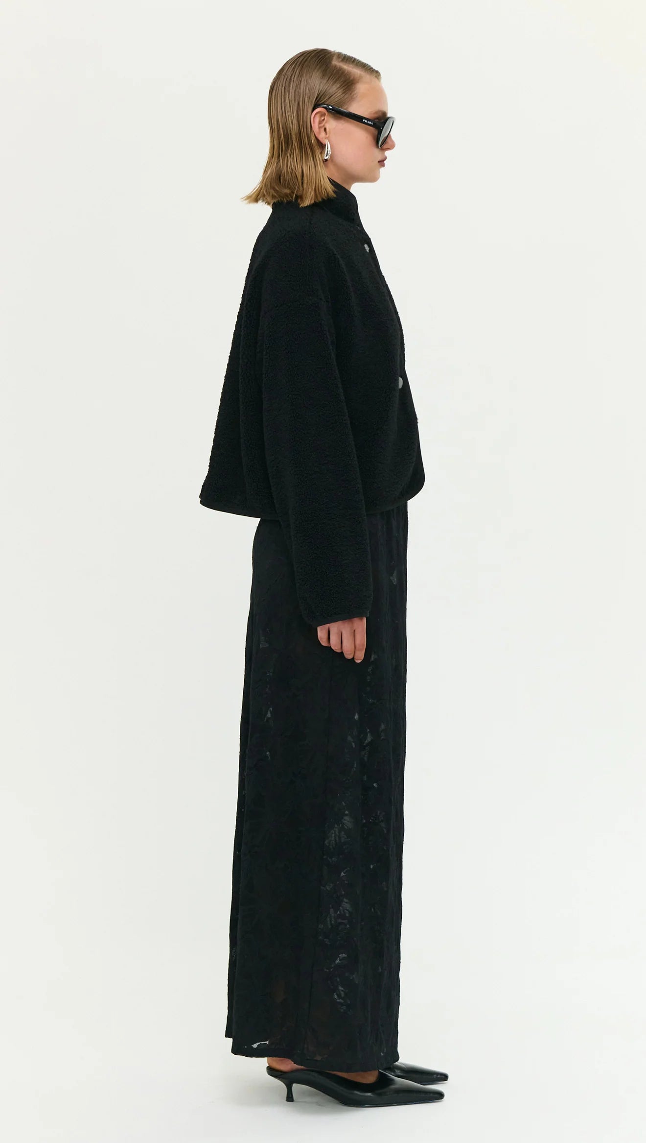 Katya Crop Sherpa Jacket - Black