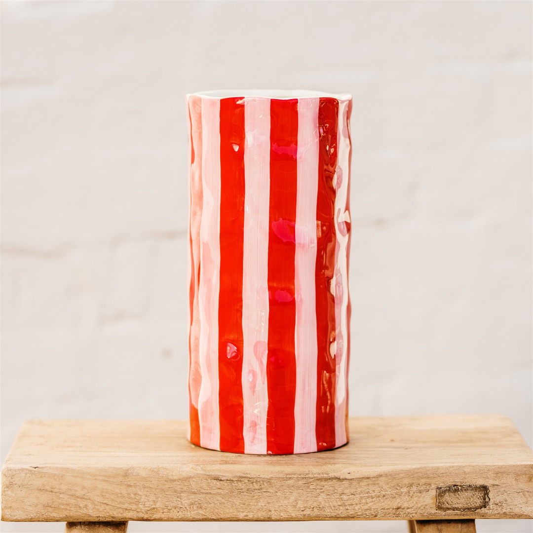 Stripe Vase - L - Red & Pink