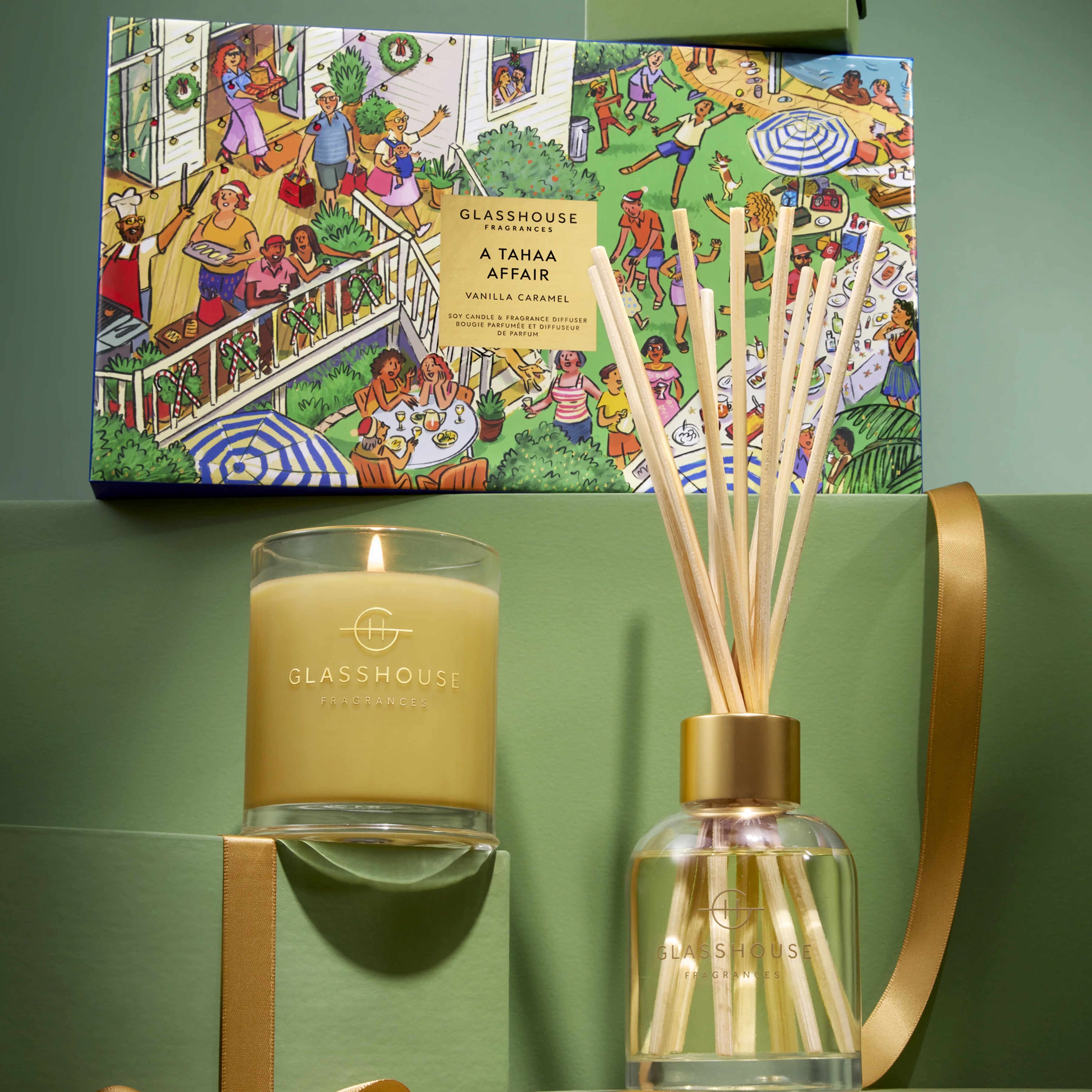 Glasshouse - 200gm Candle & 150ml Interior Fragrance Gift Set - A Tahaa Affair