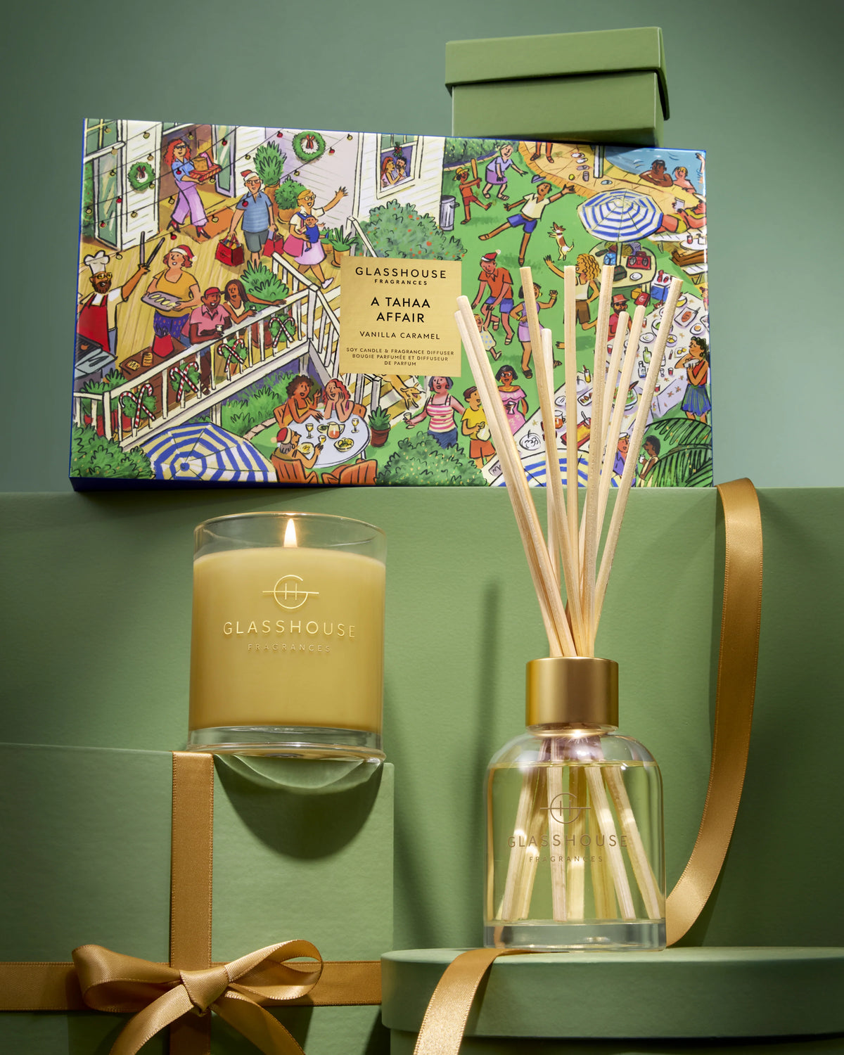 Glasshouse - 200gm Candle & 150ml Interior Fragrance Gift Set - A Tahaa Affair