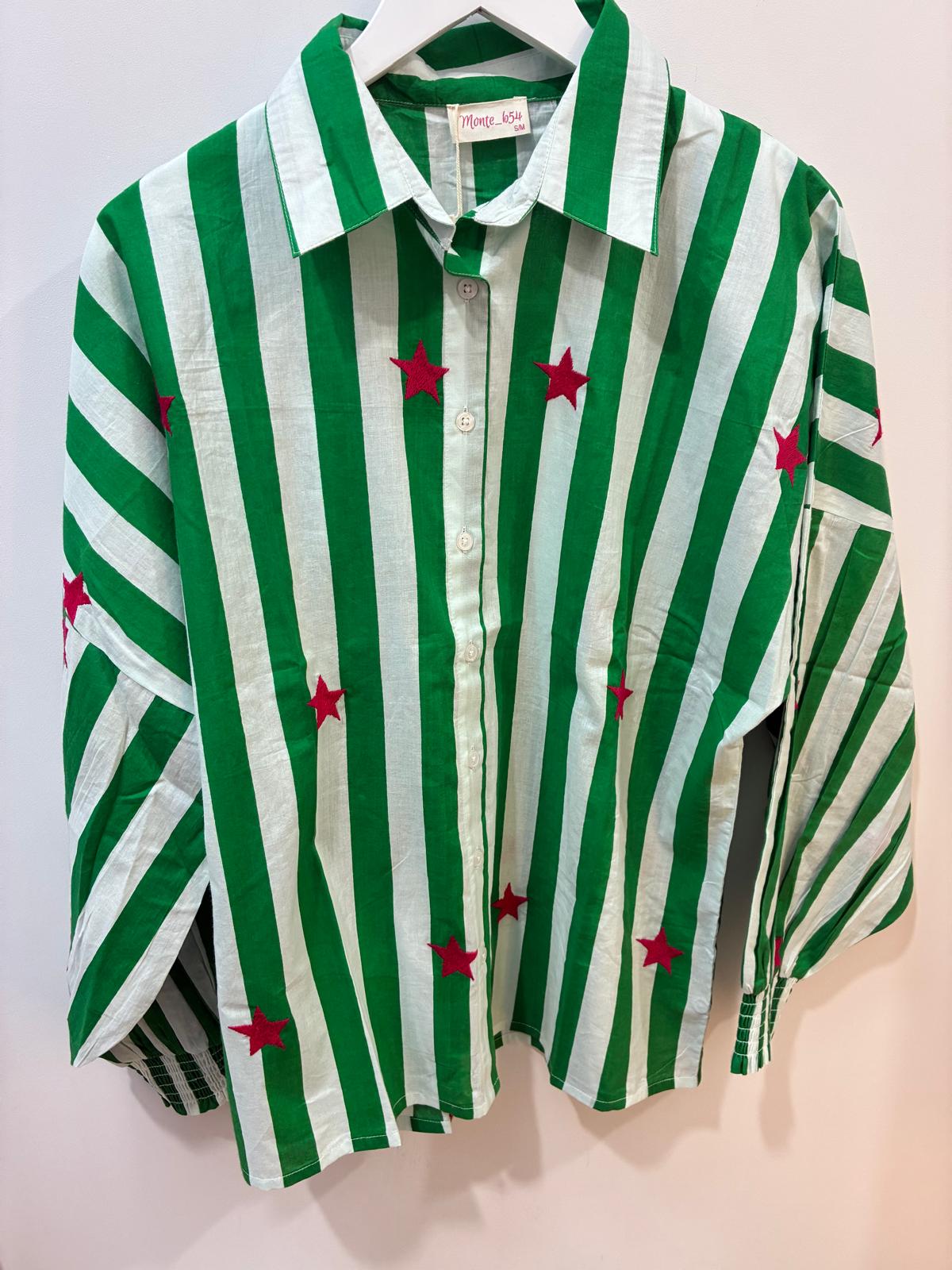 Green Stripe & Pink Star Shirt