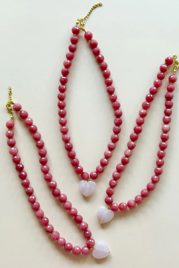 Heart Jade Necklace - Faceted Raspberry