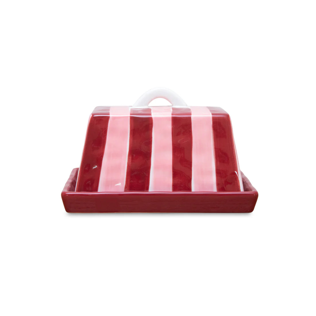 Butter Dish - Large - Pink & Burgundy Stripe