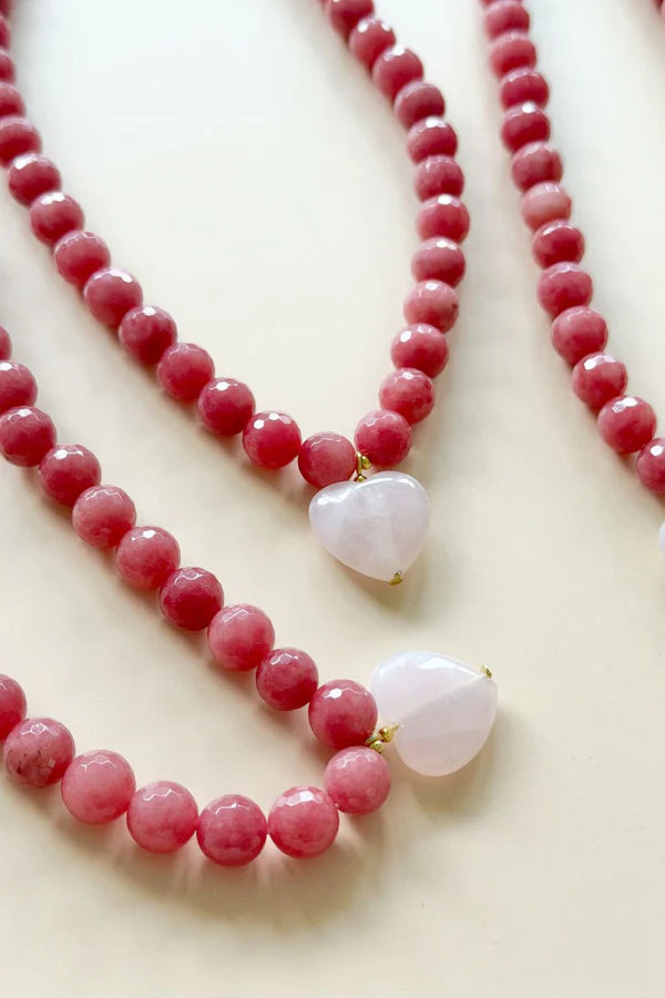 Heart Jade Necklace - Faceted Raspberry