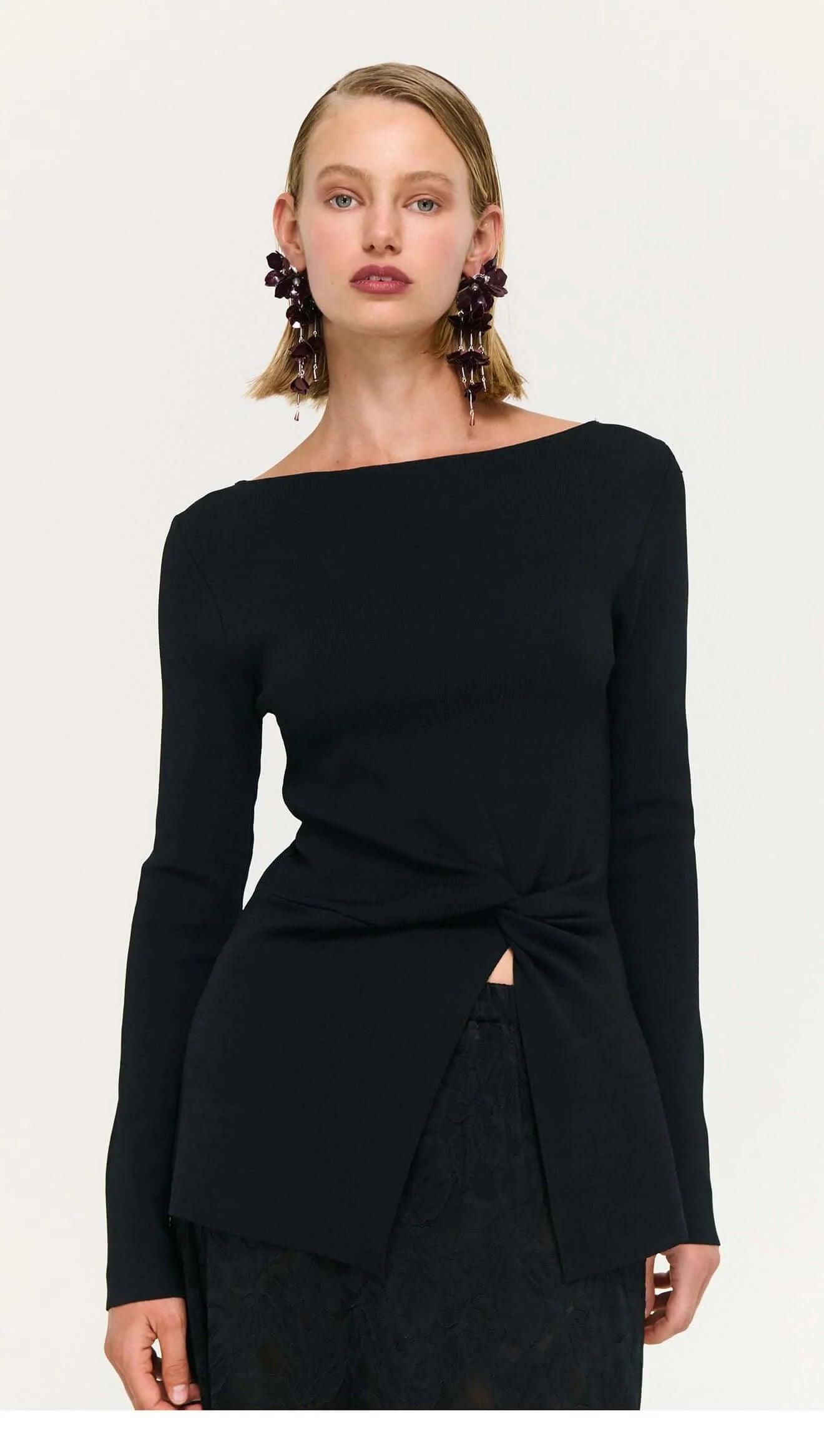 Miya Twist Knit Top - Black
