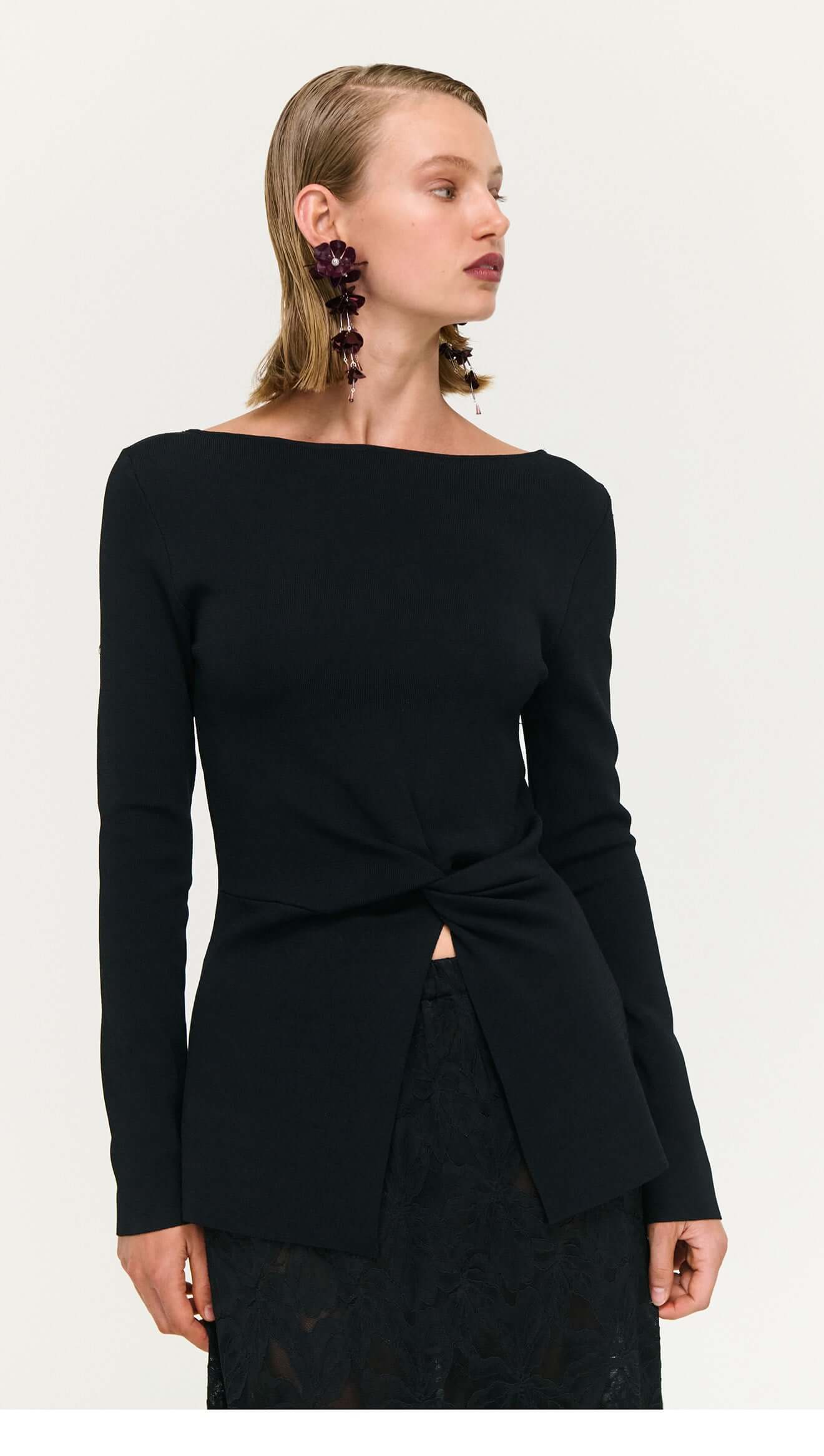 Miya Twist Knit Top - Black