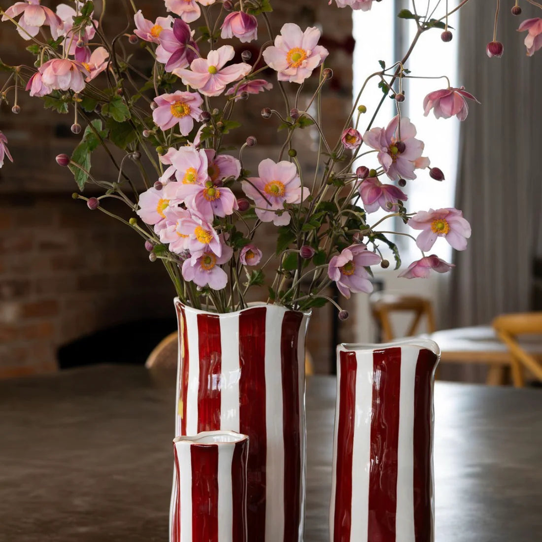 Stripe Vase - L - Burgundy