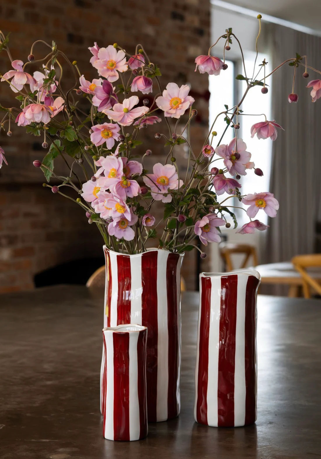 Stripe Vase - L - Burgundy