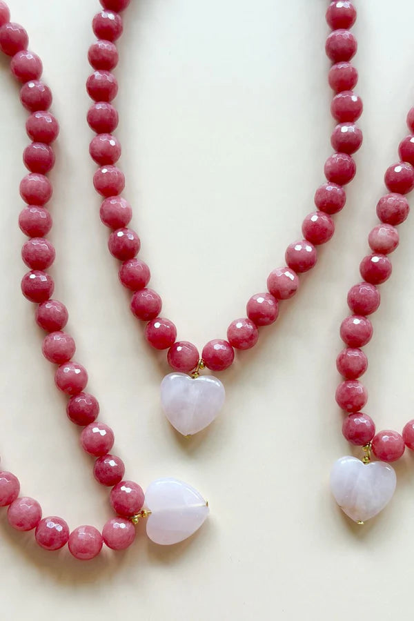 Heart Jade Necklace - Faceted Raspberry