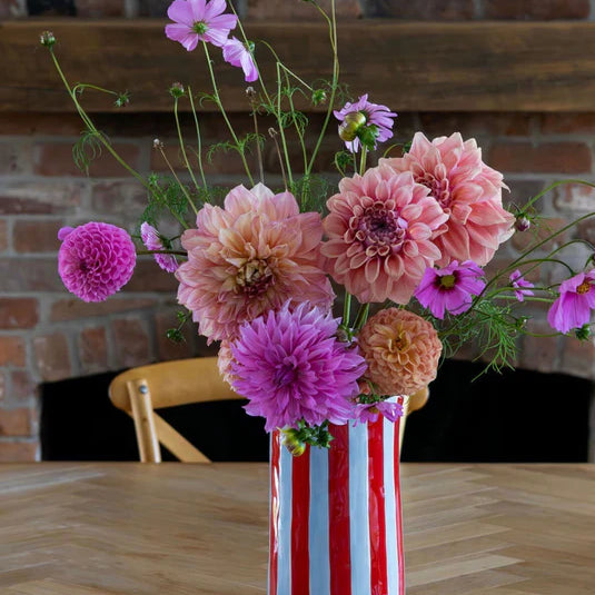Stripe Vase - L - Cornflower Blue & Red